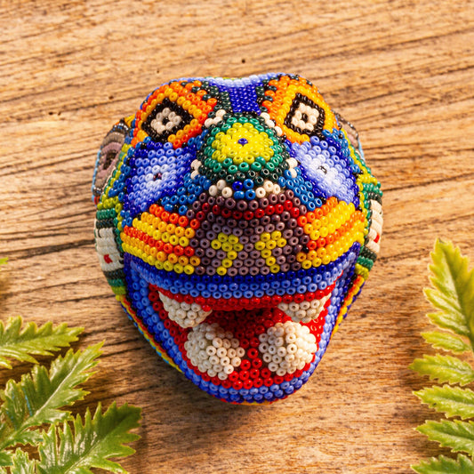 Beaded Wixárika or Huichol Jaguar Head from Jalisco Mexico - Jaguar Rising