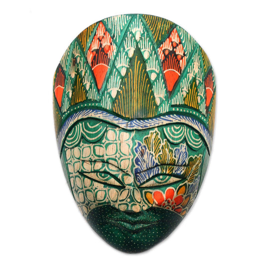 Batik Wood Mask in Green and Multicolor - Cheery Princes